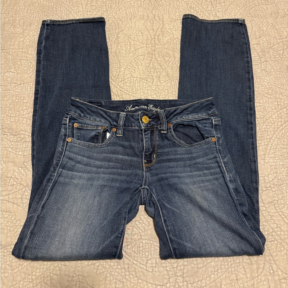 American Eagle Outfitters Women's Stretch Dark Wash Straight Leg Y2K Jeans